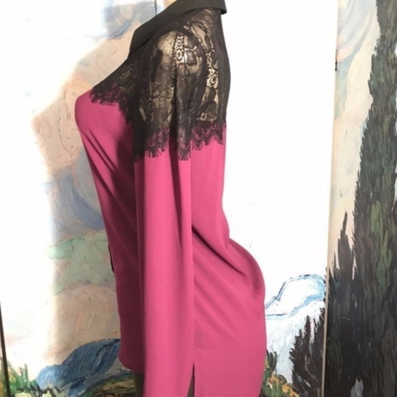 Metaphor S Purple Button Down Black Lace Trim Top - Picture 5 of 6